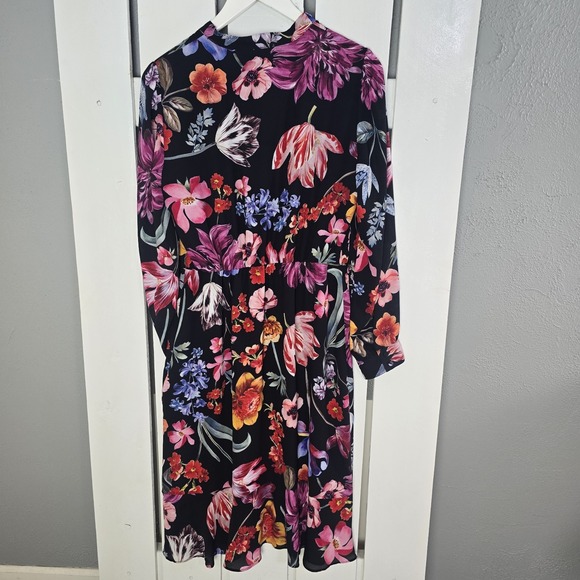 J Crew Womens Dutch Floral Dress 6 Midi Tie-Neck Pink Black Cocktail Preppy - Picture 4 of 10
